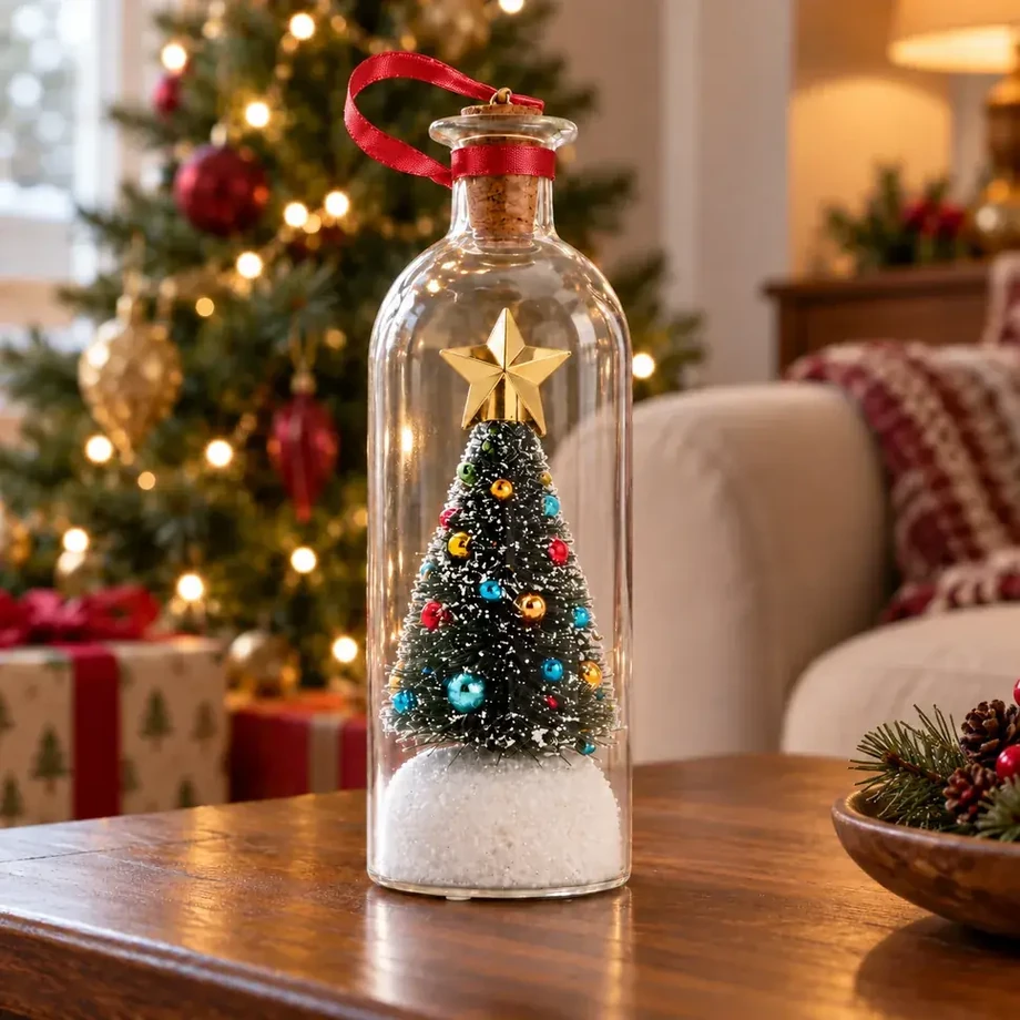 Claus Keepsakes Christmas Memory Bottle with snowy miniature tree and cork stopper