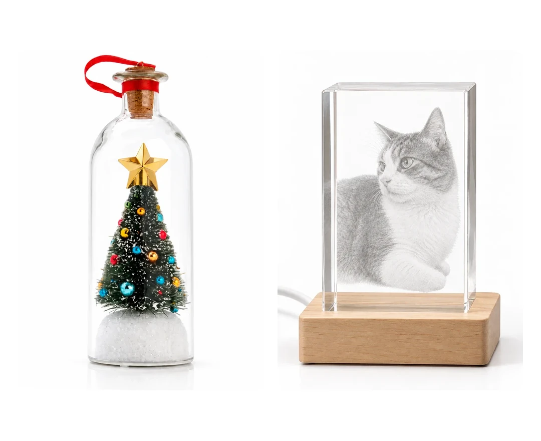 Claus Keepsakes Christmas Memory Bottle ornament and Living Memory Crystal keepsake